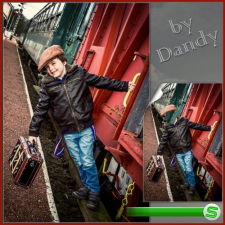 Шаблон для фотошопа - Мальчик на поезде с чемоданом