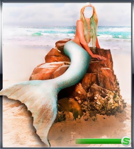 Женский шаблон для фотошопа - Русалочка на берегу моря