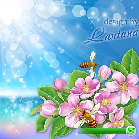 PSD исходник - Опять весна, взлетают пчелы и распускаются цветы