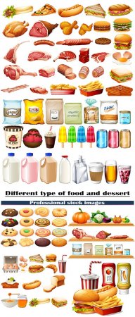 Различные типы пищи и десерт