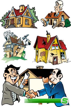 Недвижимость, риэлторы, домовладение (векторные отрисовки)