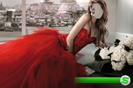  Photoshop шаблон - В красном королевском платье 
