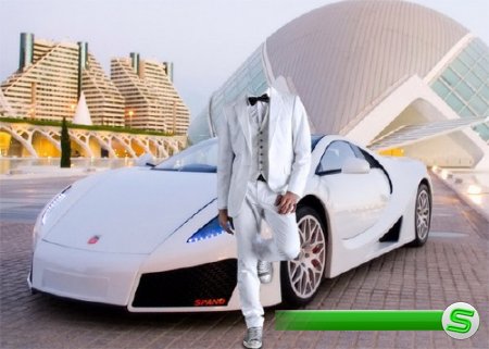  Шаблон для фото - В белом костюме возле своего автомобиля 
