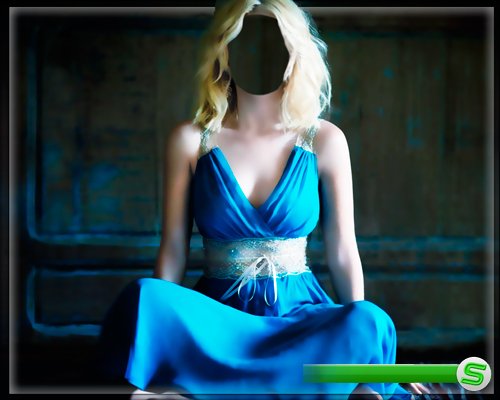 Шаблон для фотошопа - Гламурная девушка в синем одеянии