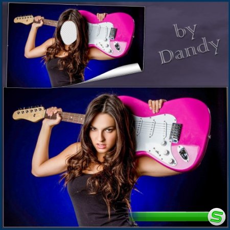 Шаблон для фотошопа - Девушка с красной гитарой