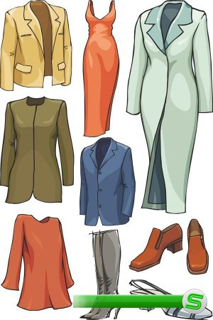Вещи в векторе (женская и мужская одежда, обувь)