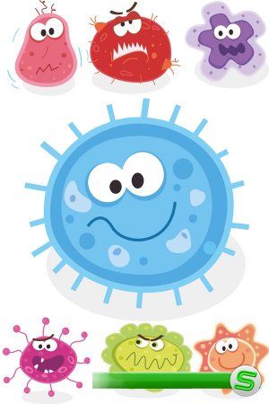 Симпатичные микробы и бактерии (подборка векторных отрисовок)