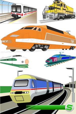 Железнодорожный транспорт: поезда и метро (подборка векторных отрисовок)