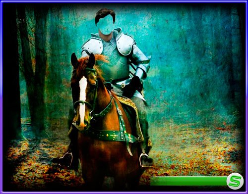 Шаблон для фотомонтажа - Рыцарь на коне в лесу