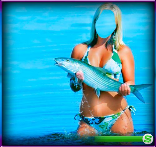 Фотошаблон для фото - Девушка с рыбиной