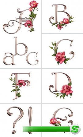 Алфавит (буквы с розами на прозрачном фоне)  №1
