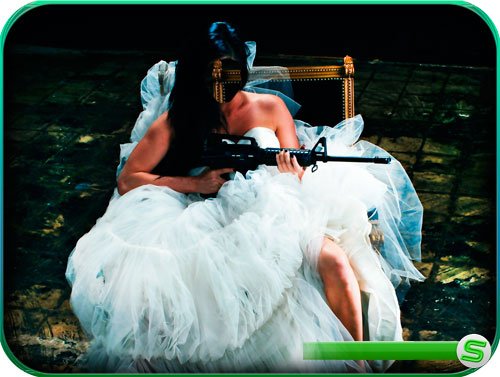 Шаблон для фотошопа - Раздраженная невеста с автоматом