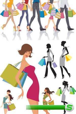 Девушки и шопинг (подборка векторного клипарта)