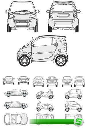 Автомобили Smart - векторные отрисовки в масштабе