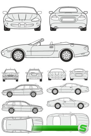 Автомобили Jaguar - векторные отрисовки в масштабе