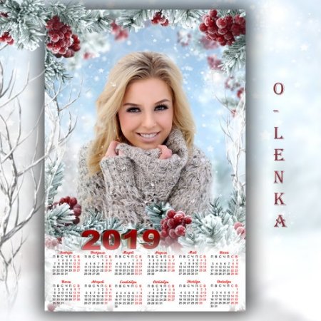Календарь коллаж на 2019 год - Ярких ягод натюрморт на белом фоне 