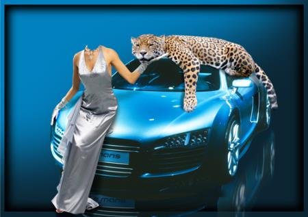 Шаблон для photoshop - Девушка с ягуаром