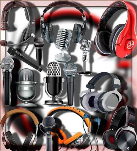 Клипарты для фотошопа - Микрофоны и наушники