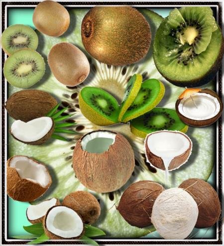 Клипарты на прозрачном фоне - Киви и кокосы